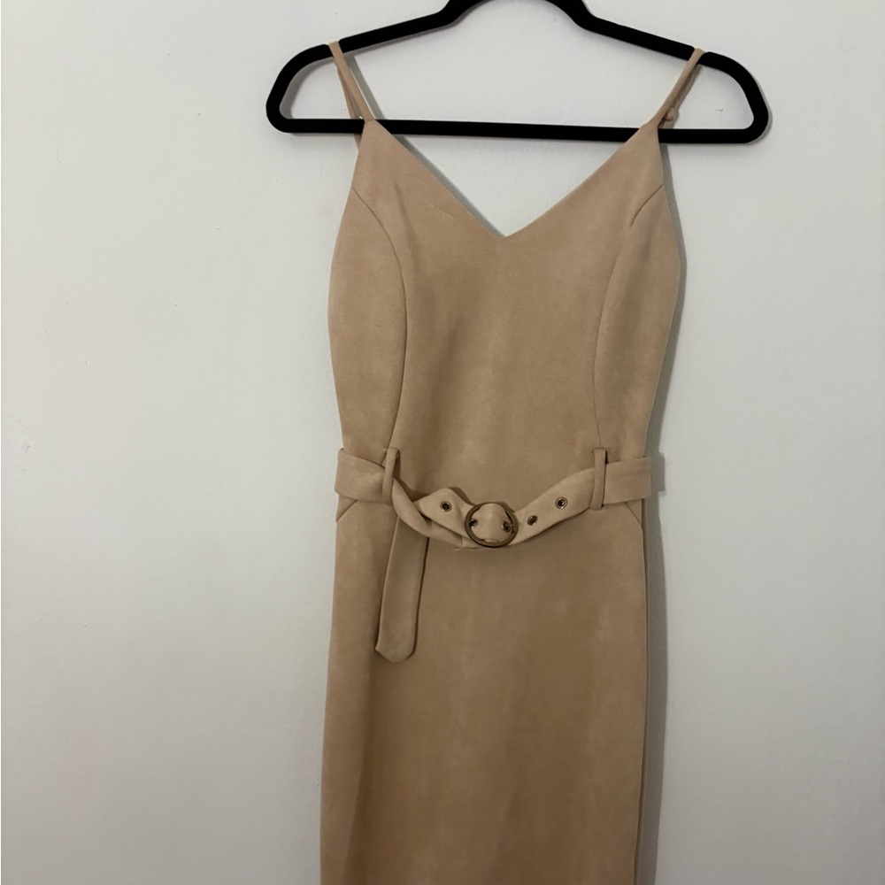 Zara Tan Midi Dress with Belt